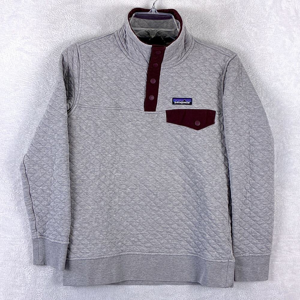 Patagonia Snap T Quilted Pullover Sweater Womens XS Gray Maroon Outdoors Preppy - Picture 2 of 11